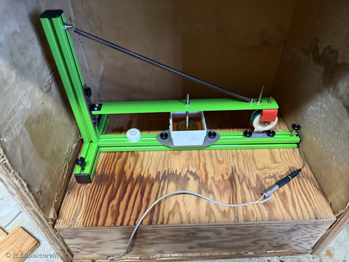 Bosco's EQ-1 horizontal-pendulum seismograph, installed in David Reynolds' original case in the basement