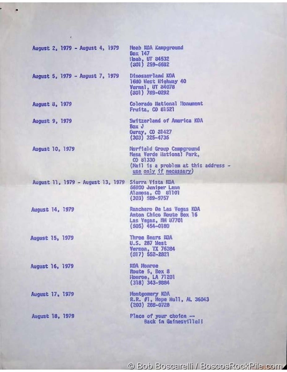 UF 1979 field camp accommodations list, page 2
