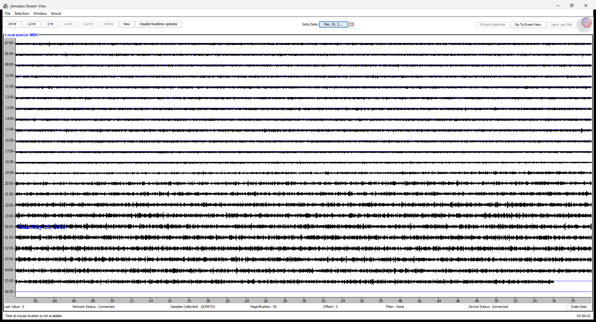 Live helicorder seismic data from Bosco's RockPile Earth Science Station
