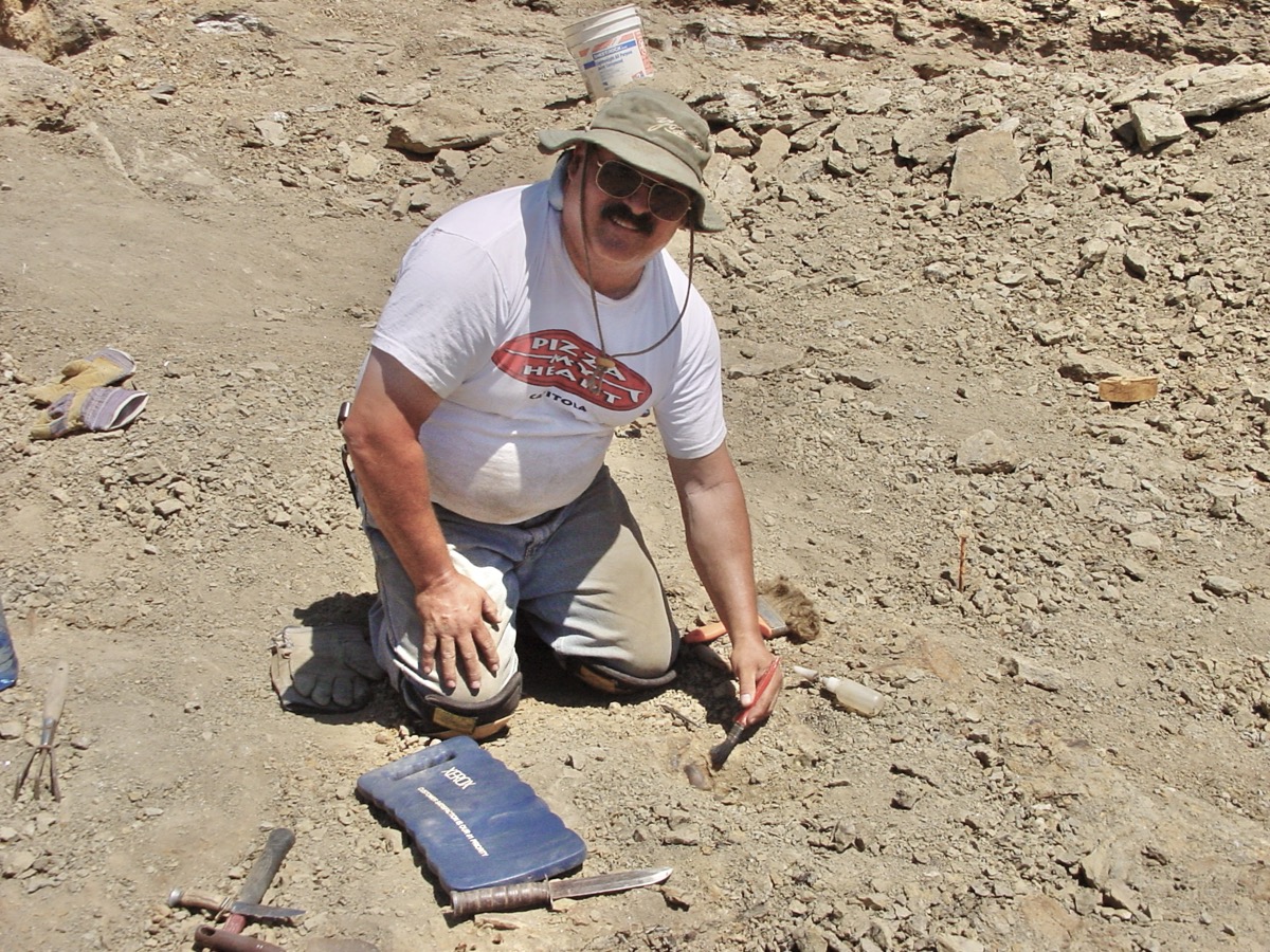 Rocky desert landscape at a fossil excavation site