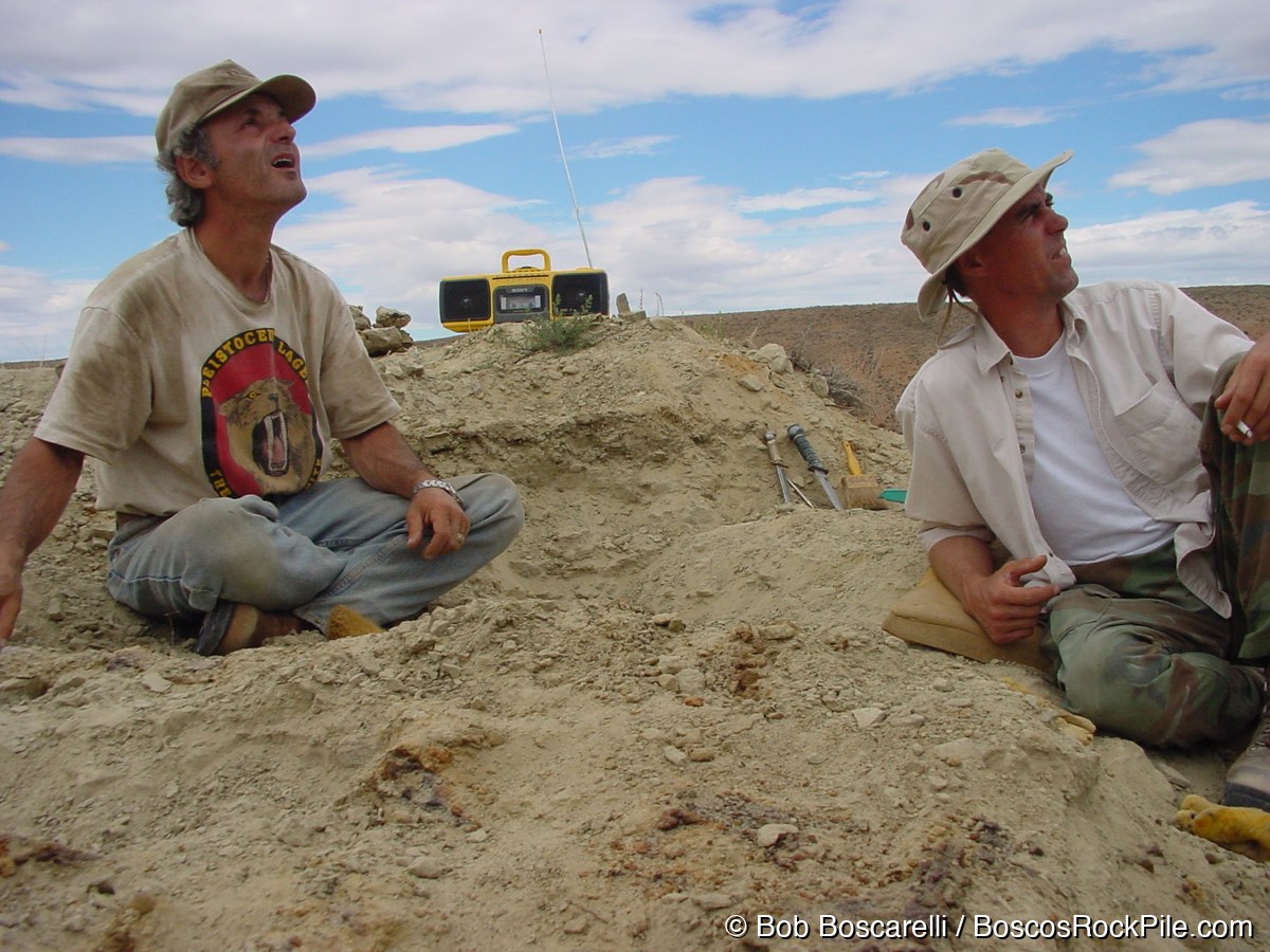 Bob Boscarelli and Don at the quarry edge with radio, Sundance Wyoming, July 2004