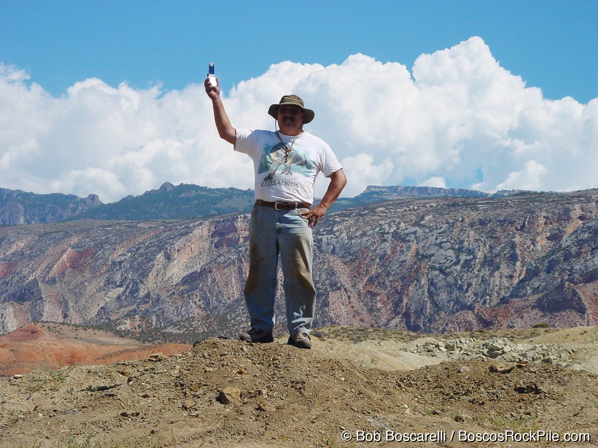Bob Boscarelli on the ridge above the Sophie the Stegosaurus quarry, Sundance Wyoming, July 2004