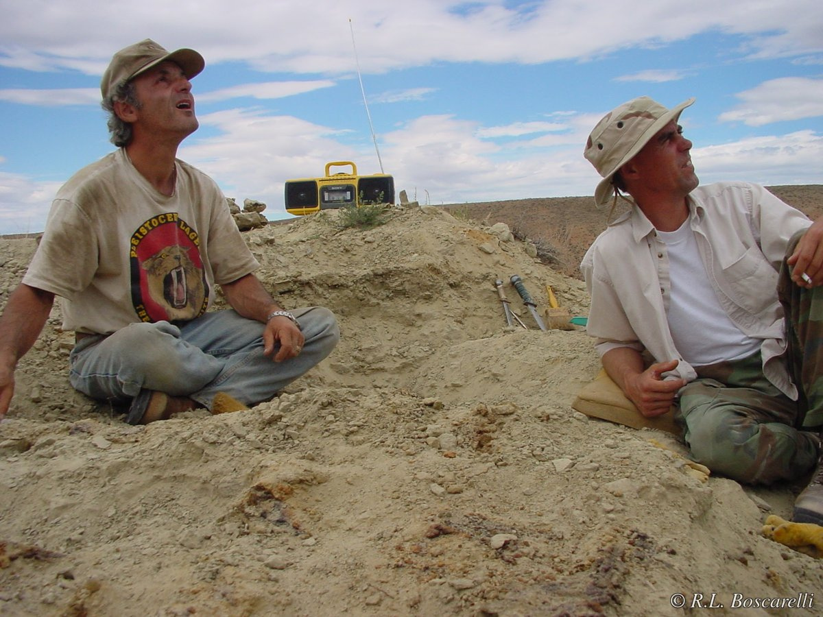 Bob Simon and Don Pfister at the Sophie Stegosaurus quarry — Shell, Wyoming, 2004