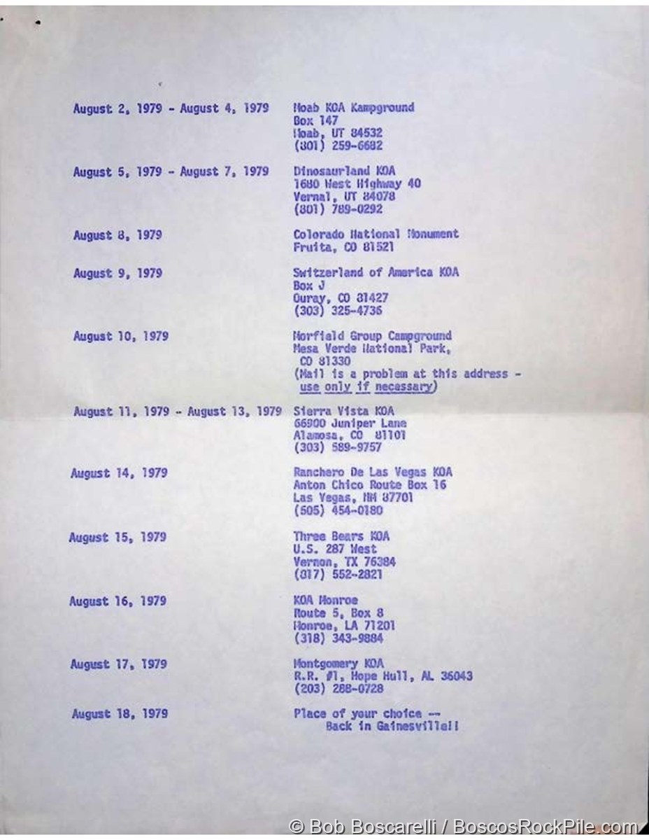 UF 1979 field camp accommodations list, page 2