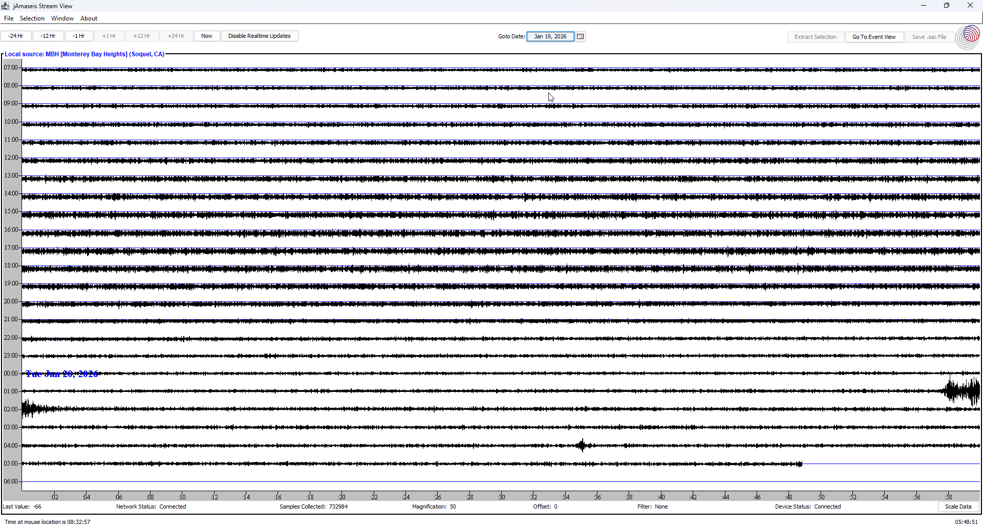 Live seismograph helicorder